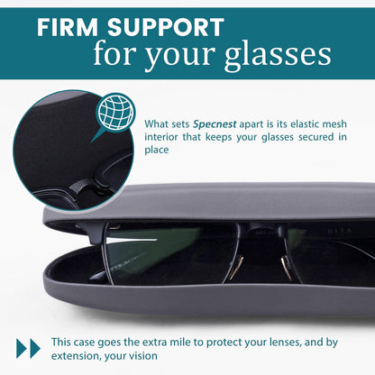 SpecNest Eye Glass Case - Thin and Slim Hard Shell Glasses Case for Eyeglasses - Stainless Steel Shell with Vegan Leather for a Modern Professional Look - Hard Glasses Case