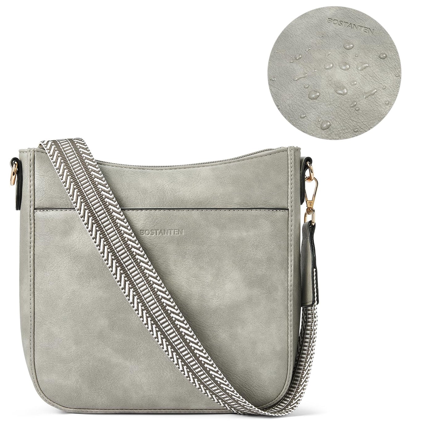 BOSTANTEN Crossbody Bags for Women Trendy Vegan Leather Hobo Purses Shoulder Handbags With Wide Shoulder Strap Sky Grey