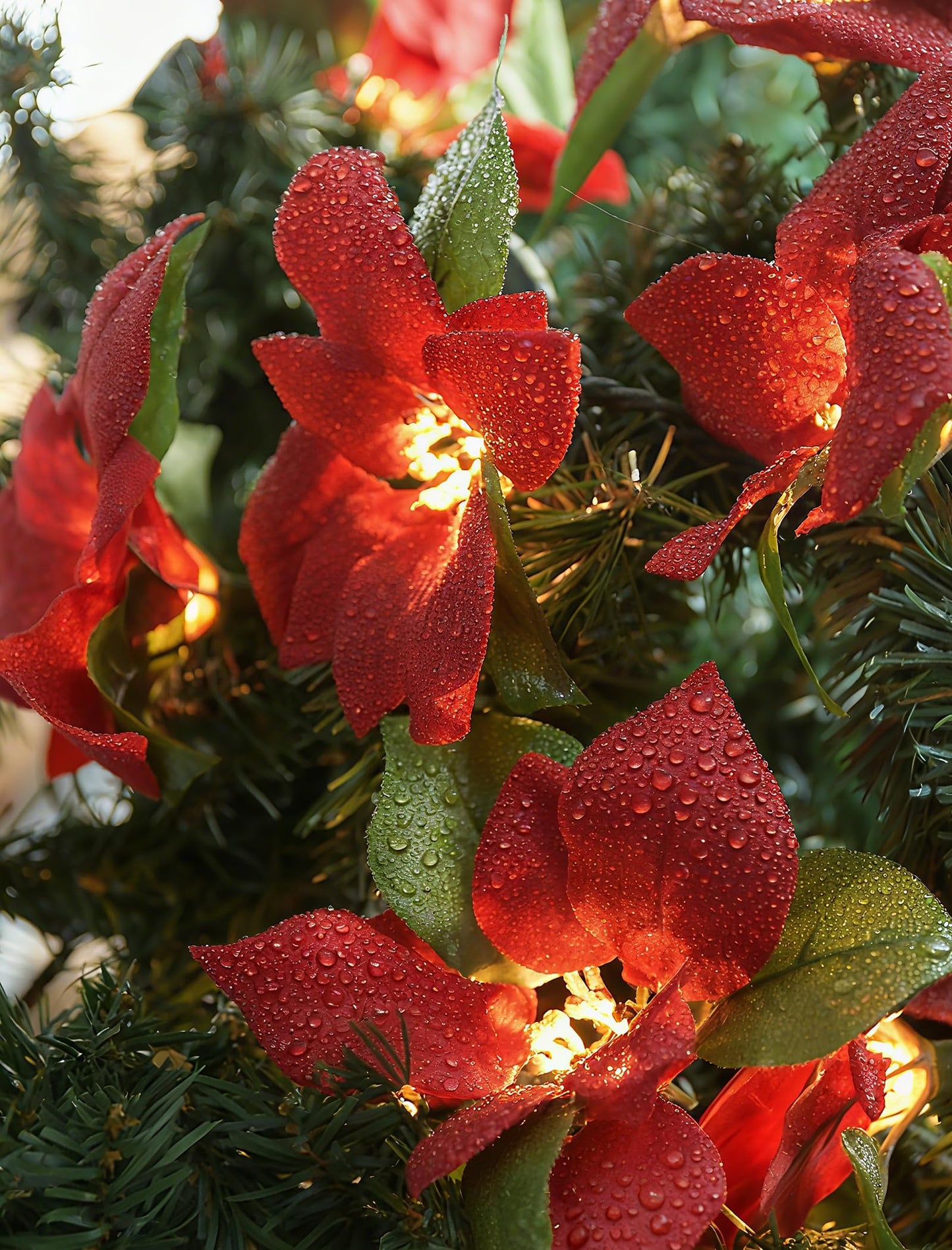 SUNSGNE 8.5FT LED Flower String Lights, Red and Green Christmas Flowers Lights with 10 LED Flowers Bulbs for Christmas Tree, Fireplace, Staircase, Walls