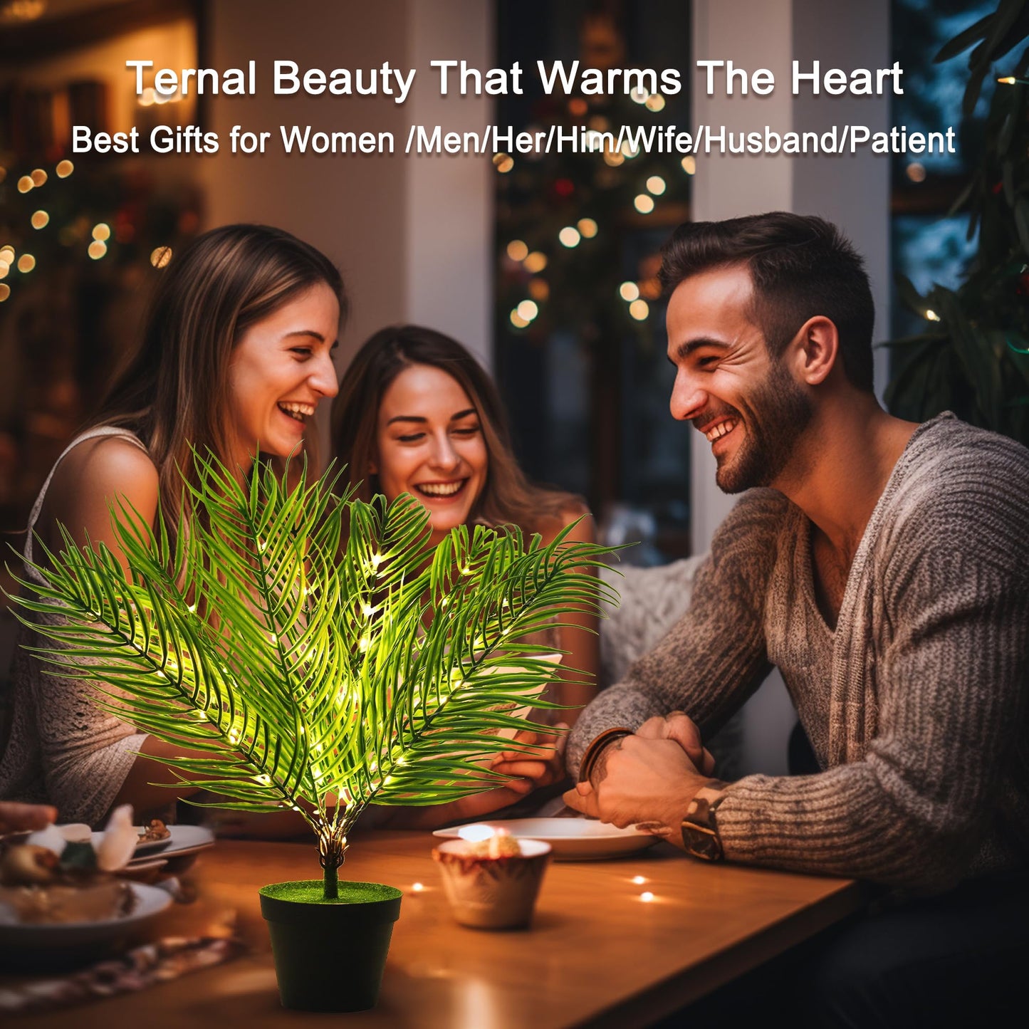 hibeauti 19.6" Artificial Twinkling Tree Light, USB & Battery Operated LED Plant Lamp for Bedroom Office Bar Office Party Decor, Ideal Christmas Birthday Mothers Day Housewarming Gifts for Men Women