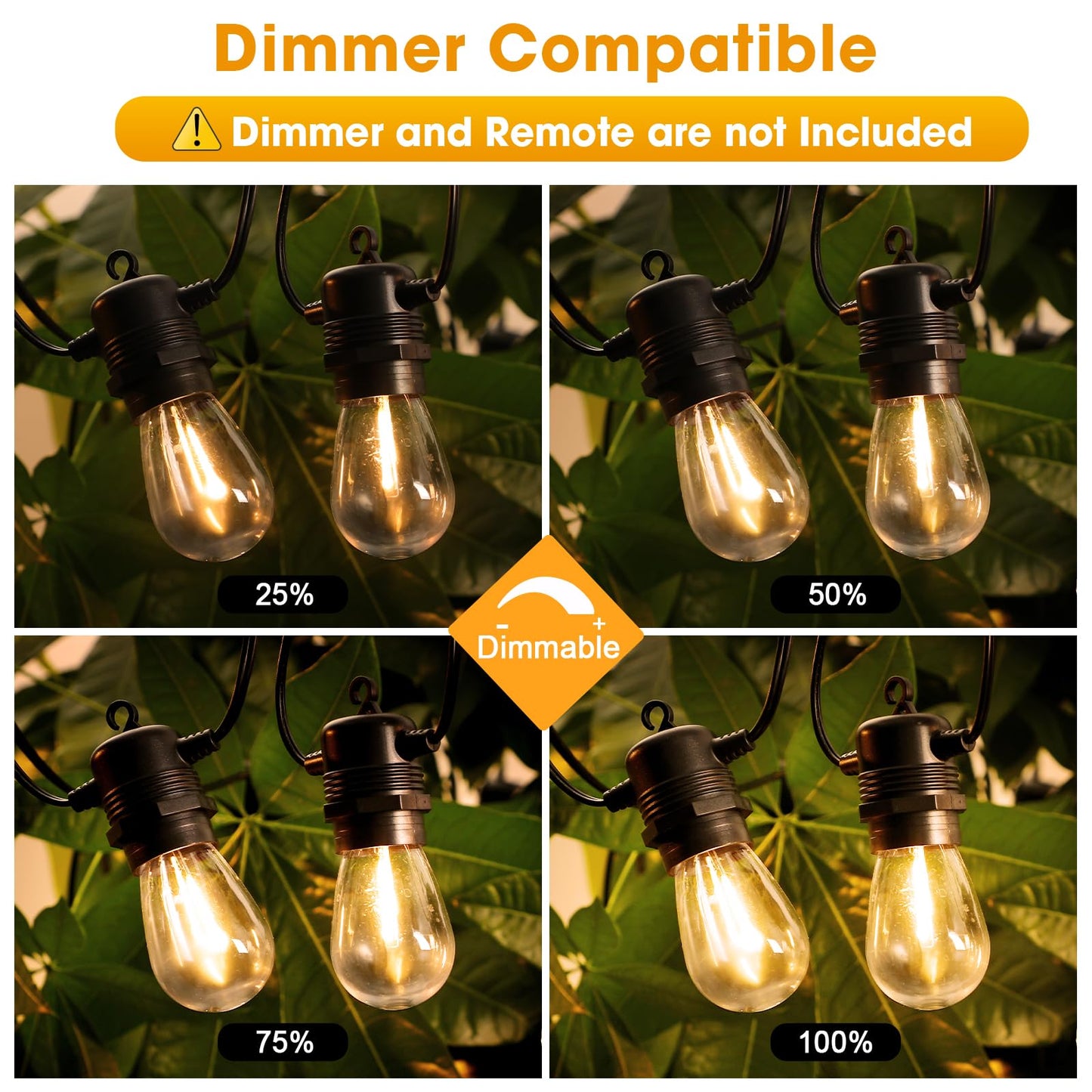 GvvooHome 50FT LED Outdoor String Lights with 17 Shatterproof Waterproof S14 Replaceable Bulbs(2 Spare), 2700K Commercial Grade Patio Lights, Outside Hanging Light for Yard Garden Porch Deck Decor