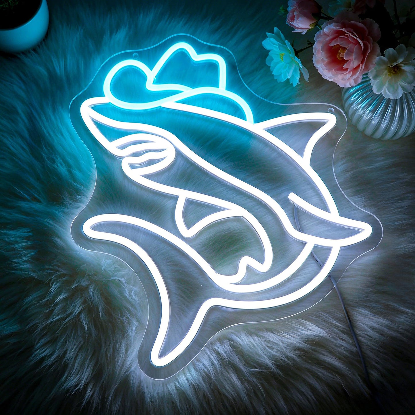 Gdbkabf Neon Sign, Shark Neon Signs for Wall Decor - Dimmable Cowboy Shark LED Signs for Bedroom, Gaming Room, Living Room, Party, Bar, Home Decor - USB Powered Light Up Sign Decorations Gift