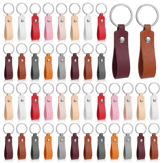 100 PCS Leather Keychains Blank Bulk PU Leather Keychain Blanks Bulk PU Leathers Laser Engraving Keychains with Key Rings, Wristlet Strap for Keys for Car Home Women Men DIY Supplies Gifts(10 Colors)