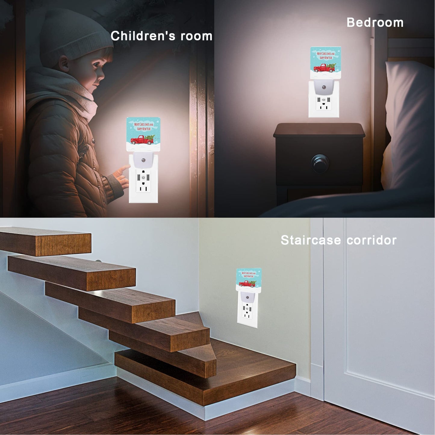 Oeaskly Christmas Décor Night Light,Retro Pickup and Christmas Tree Night Lights Plug into Wall with Dusk to Dawn Light Sensors 0.5W Dim Lamp for Bedroom