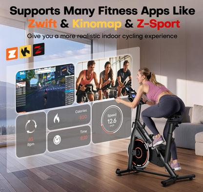 Exercise Bike, Magnetic Resistance Stationary Bikes for Home with App Compatible, Silent Indoor Cycling Bike with 350lbs Weight Capacity Comfortable Seat, Digital Monitor & Phone Mount, Black Red