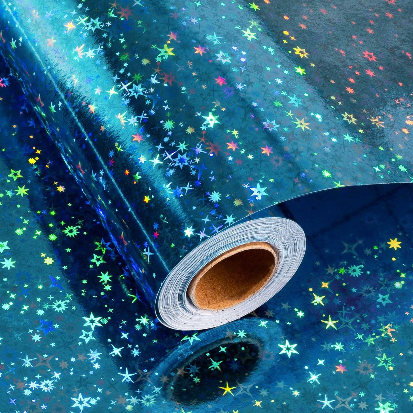 Merture Blue Holographic Wrapping Paper Roll, Blue Space Gift Wrap with Shining Galaxy Design for Birthday, Baby Shower, Christmas, Father's Day, Weeding - 17 In X 32.8 Ft (46.5 sq.ft.)