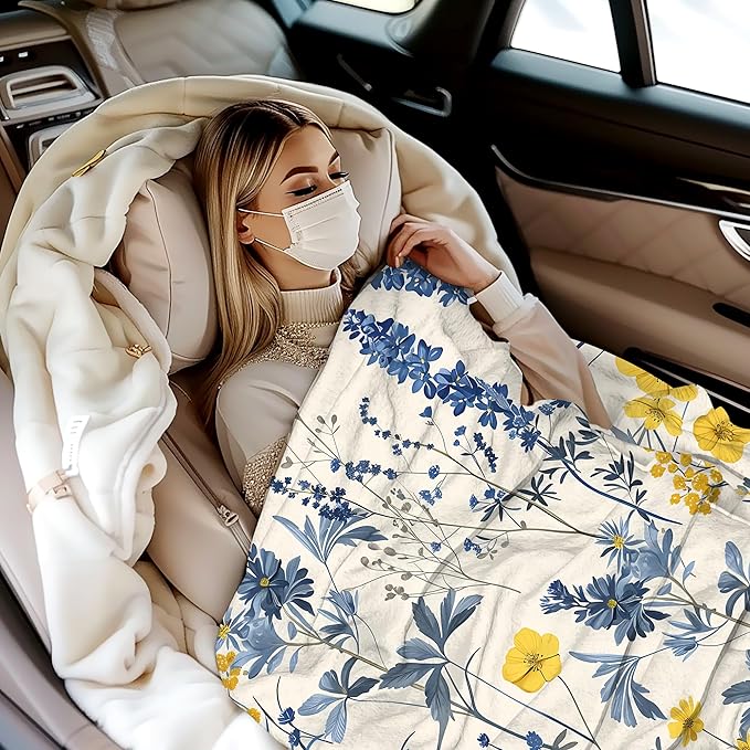 Vintage Wildflower Blanket Gfits for Women Men Kids Botanical Throw Blankets Soft Lightweight for Home Decor Couch Bed Sofa 50x60 Inches