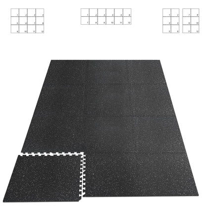 HAPBEAR 0.56'' Thick 12 Pcs 48 Sq Ft Exercise Equipment Mats - High-Density Rubber Top EVA Foam Interlocking Mats, 24x24in Tiles, Heavy-Duty Treadmill Mat for Hardwood Floors, Home Gym Mat