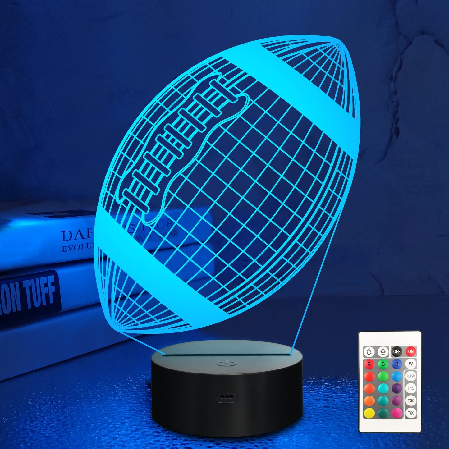 Lampeez Football Gifts Night Light, Kids 3D American Football Night Light Optical Illusion Rugby Lamp with 16 Colors Changing Remote Birthday Xmas Valentine Gift Idea for Sport Fan Boys Girls