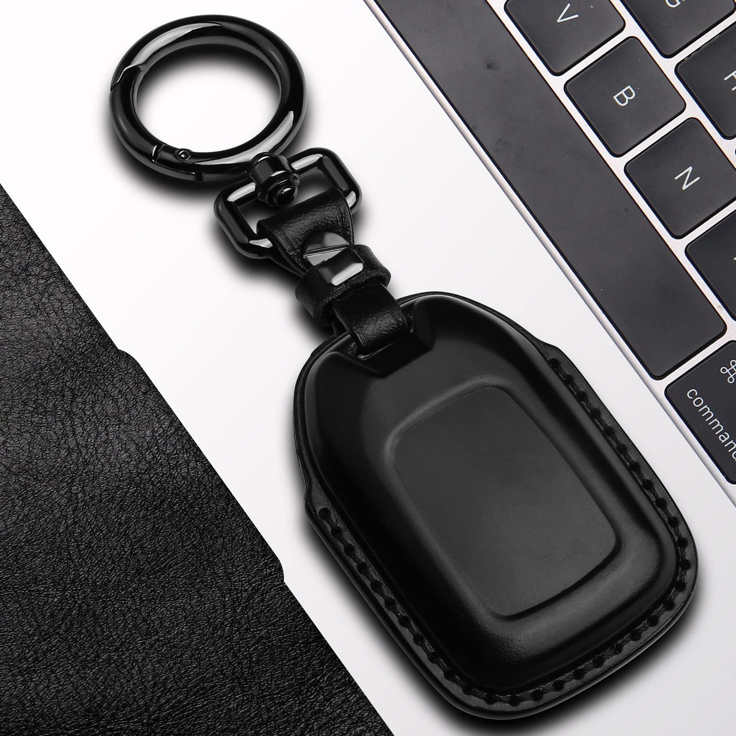 Tukellen Compatible with Chevrolet Leather Key Fob Cover with Keychain,fit 2019 2020 2021 Silverado GMC Sierra Smart Remote Key Shell, Genuine Leather for Chevy Key case(5 Buttons)-Black