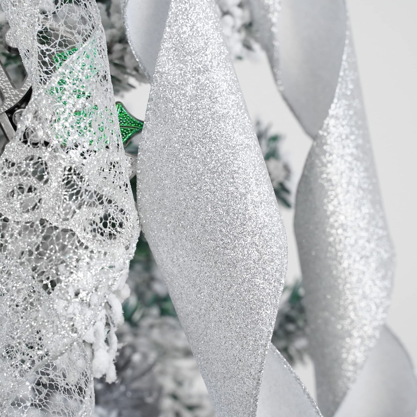 MEEDEE Silver Christmas Tree Topper Silver Glitter Christmas Bows 12" Wide Snowflake Ribbon Bow Silver Christmas Bows Silver Tree Topper Silver Bows for Christmas Tree (1 Pack)