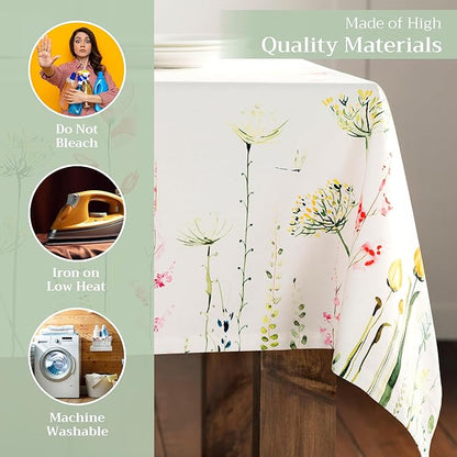 Maison d' Hermine Table Cloth Rectangle Table 100% Cotton 60 x 108 Inches Tablecloth Reusable Decorative for Dining Room, Farmhouse, Home, Party, Festive & Wedding Spring Summer - Botanical Fresh