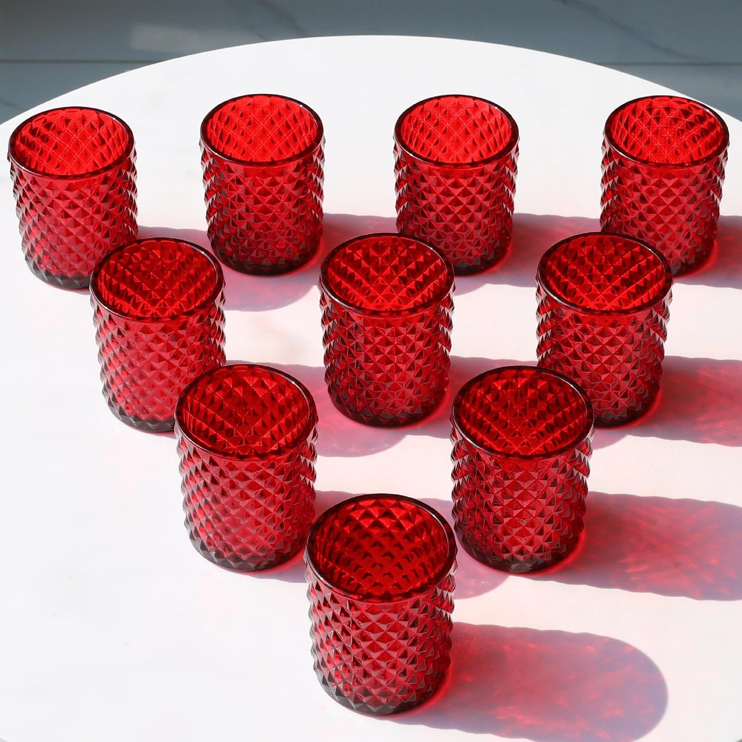 Woho Candle Holders for Votive Candles/Tealight Candles, Votive Candle Holder for Boho Home Decor, Glass Tea Lights Candle Holder for Wedding Party Christmas（24, Red
