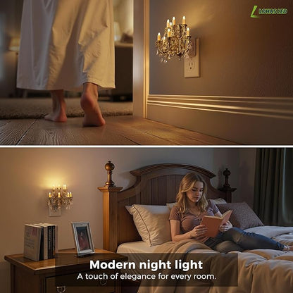 L LOHAS LED Night Lights Plug into Wall,Crystal Chandelier Candle Nightlight with Dusk to Dawn Sensor,Brightness Adjustable,3000K Soft White,Rotatable Plug Addtion for Home Decor,Hallway,Bathroom