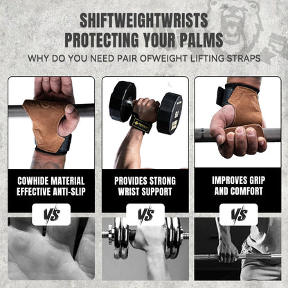 MANUEKLEAR Gym Straps, Double Leather Lifting Straps for Men Deadlift with Cushion Wrist Loop, Gym Lifting Wrist Wraps for Weightlifting