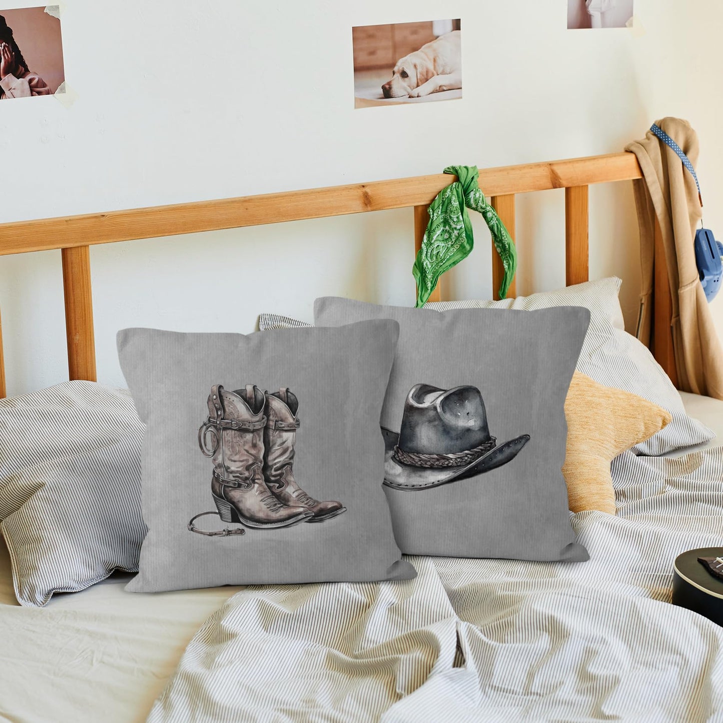 VRW Western Cowboy Hat Boots Throw Pillow Covers Set of 2, Classroom Pillow Covers, Rustic Grey Pillow Covers for Farmhouse Decor, Pillowcase for Western Home Decor Rustic, Western Gifts, 18x18
