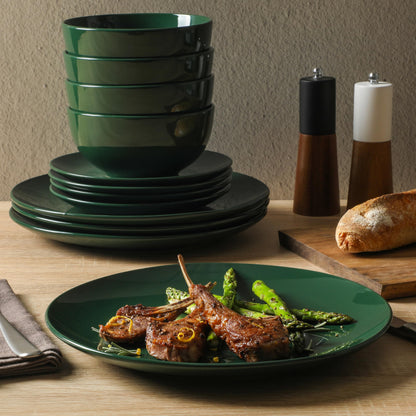 Gibson Home Queenslane 16 Piece Double Bowl Plates and Bowls Dinnerware Sets - Matte Blue