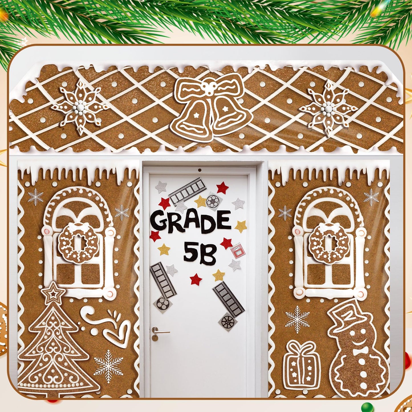HunnmingRe 3 Pcs Christmas Gingerbread House Decorations Gingerbread Door Covers Backdrop Christmas Door Banners for Xmas Holiday Party Photography Photo Background Decor(Snowflakes Style)