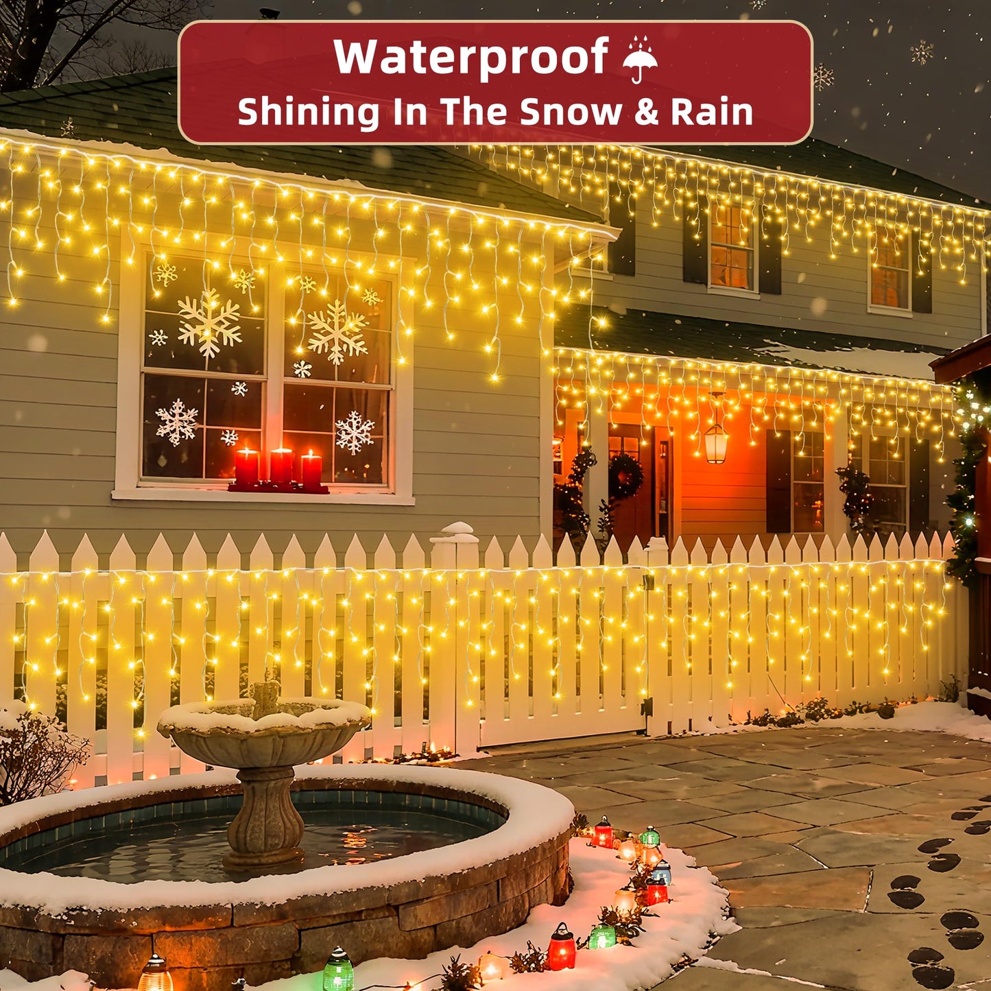 1332 LED 132ft Christmas Lights with 296 Drops, 12 Lighting Modes Warm White Christmas Decoration Twinkling Lights Dimmable, Timer Outdoor Waterproof Fairy Lights for Indoor Garden House Eaves Roof