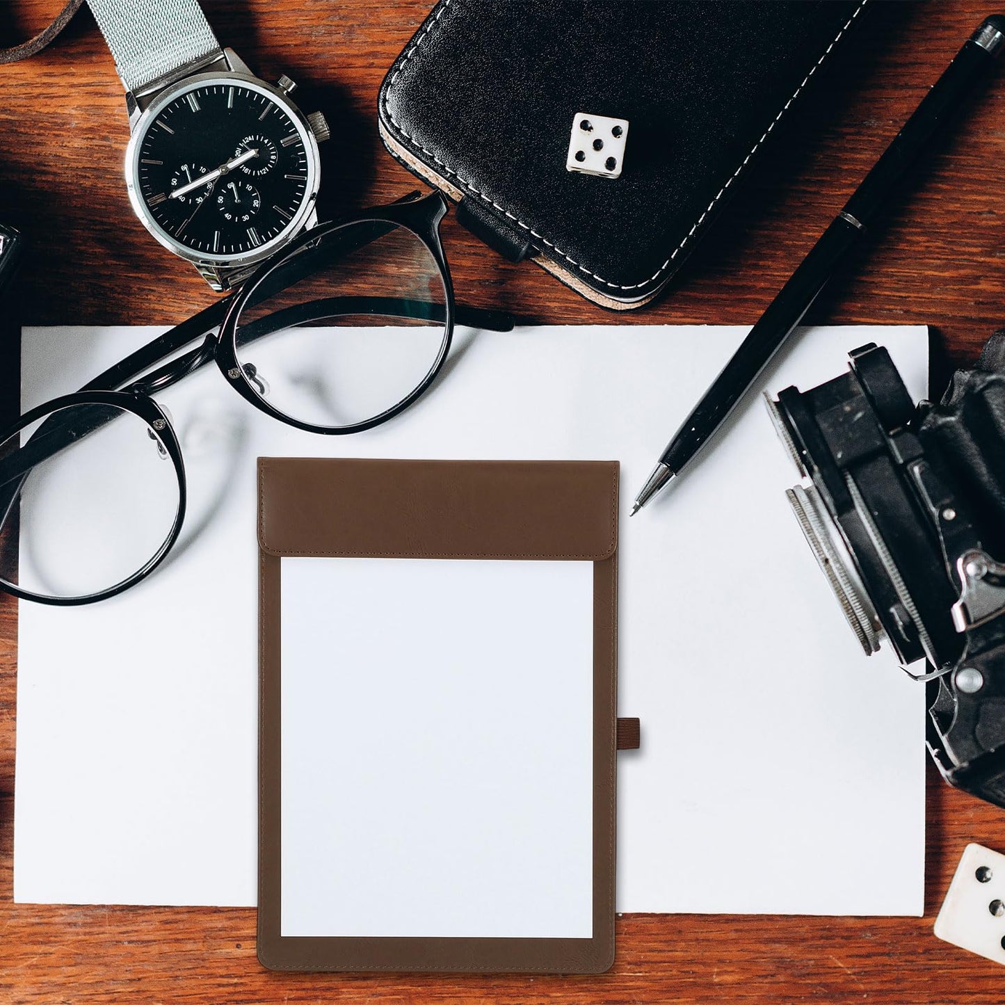uxcell 2 Pack Mini Clipboard, 6" x 4" Leather Small Clipboard with Pen Holder, A7 Size Magnetic Writing Clip Boards for Business, Office,Restaurant and Hotel (Brown)