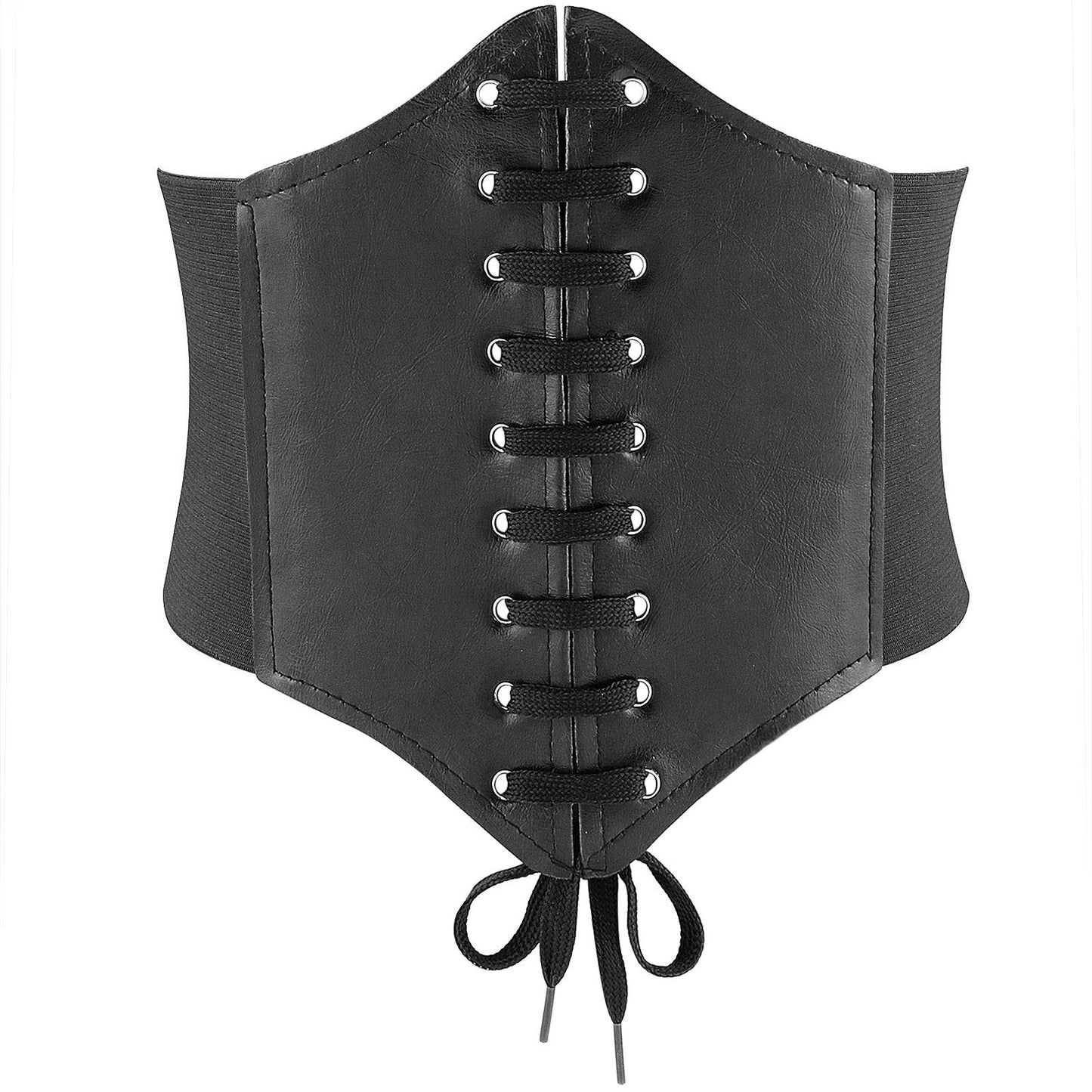 Glamorstar Corset Belt for Women Lace-up Leather Elastic Belts for Dresses Wide Tied Waspie Cincher Belts 85cm Black
