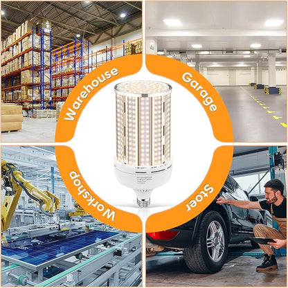 2 Pack 200W Corn LED Light Bulb Fanless,29,500LM 3000K/Warm White(2000 Watt Equivalent) E26/E39 Large Mogul Base LED Cob Lamp for Outdoor Indoor Garage Warehouse Factory Workshop Street Backyard