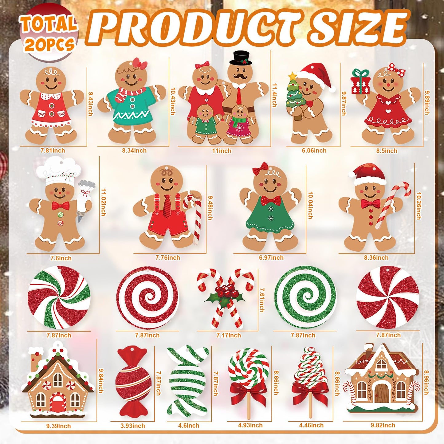 20 Pcs Gingerbread Christmas Decorations Outdoor Large Gingerbread Hanging Xmas Candy Ginger Bread House Decor Double Sided Printing Sign for Tree Yard Porch Office Home Holiday Outside Indoor Merry