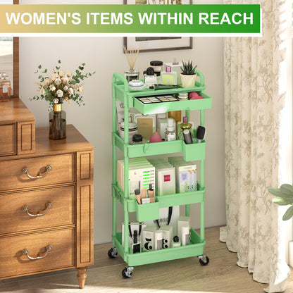 Goovilla 3 Tier Rolling Utility Cart Organizer with Removable Drawer, Stable and Sturdy Black Rolling Storage Carts with 2 Lockable Wheels for Bathroom, Kitchen, Snack, Craft, Makeup, Baby Essentials