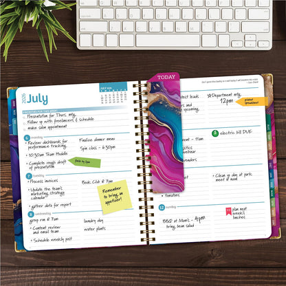 HARDCOVER Academic Year 2026-2027 Planner: 14 Months (May 2026 Through June 2027) 8.5"x 11" Daily Weekly Monthly Planner Yearly Agenda. Bookmark, Pocket Folder and Sticky Note Set (Pink Purple Marble)