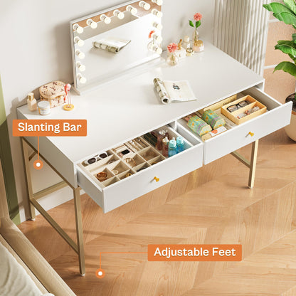 SUPERJARE Vanity Desk with Drawers, 47 inch Computer Desk, Modern Simple Home Office Desks, Makeup Dressing Table for Bedroom - White and Gold