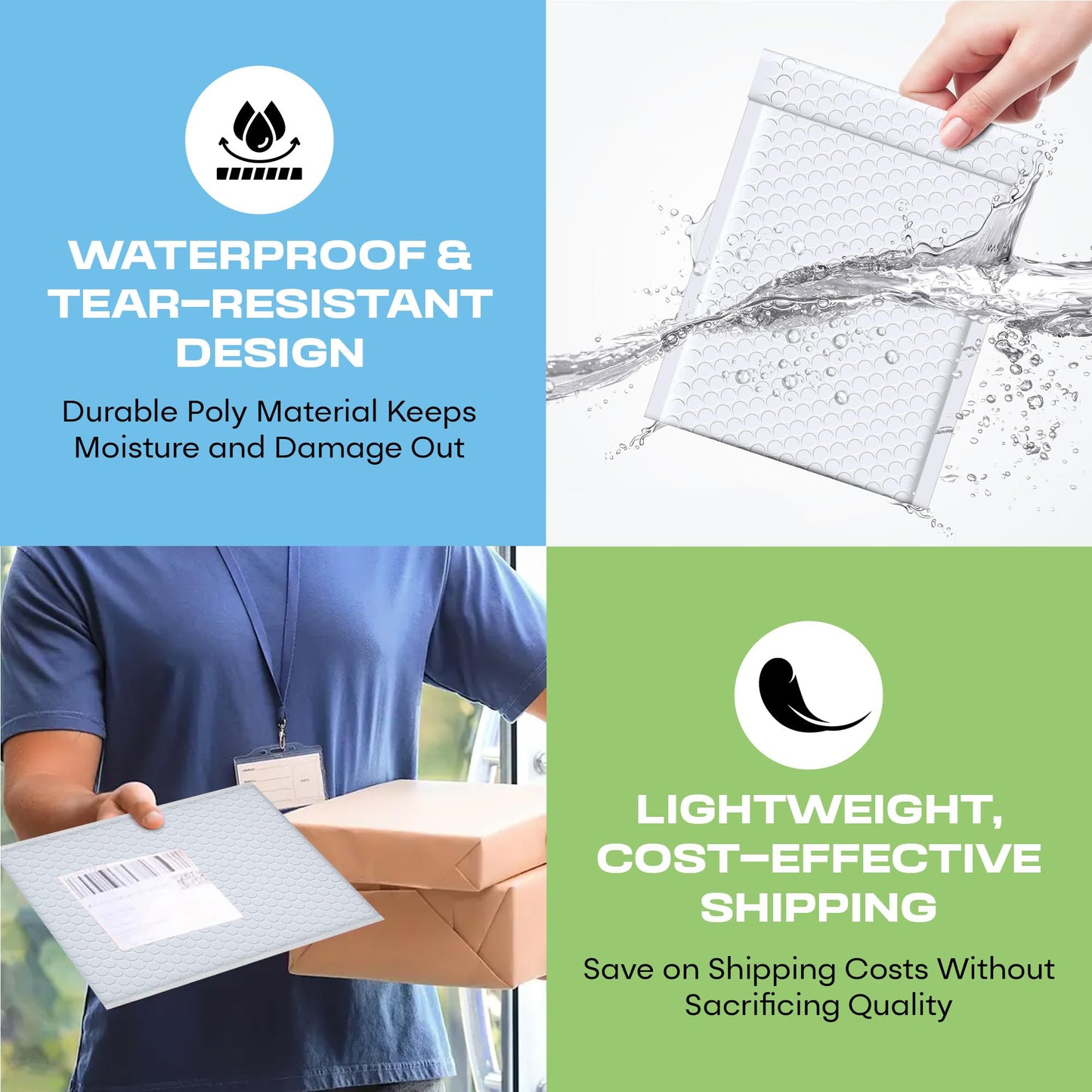 White Poly Bubble Mailers 8.5x12 inch #2 | Self Seal Padded Envelopes | Cushioned Bubble Mailer | Usable Size 8.5x11 | WaterProof | Lightweight mailing Shipping Bags | US Made | 200 Pack Bulk
