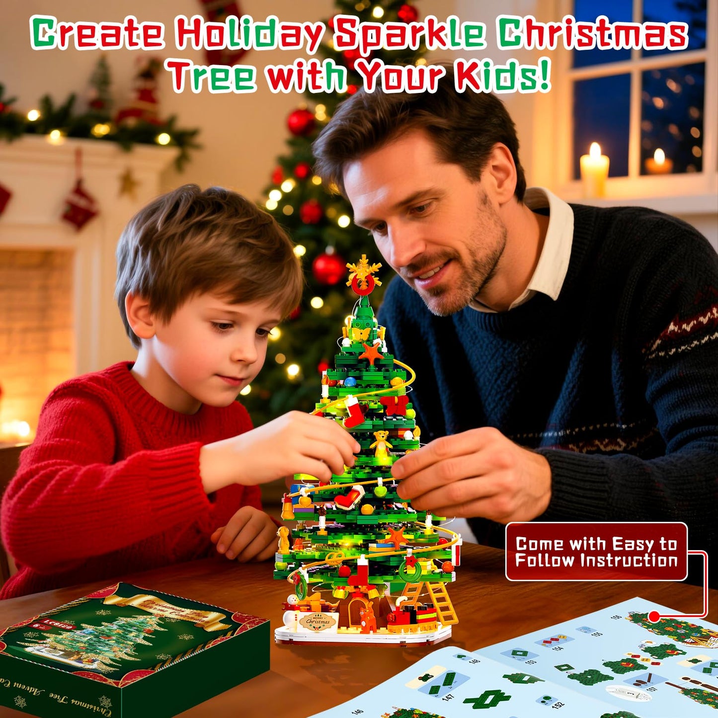 Christmas Tree Building Block Set with Light Kit, Building Toy Compatible with Christmas Sets, Xmas Tree Holiday Decoration for Kids Ages 8-14, Stocking Stuffer Gift for Boy Girl Adults (661PCS)