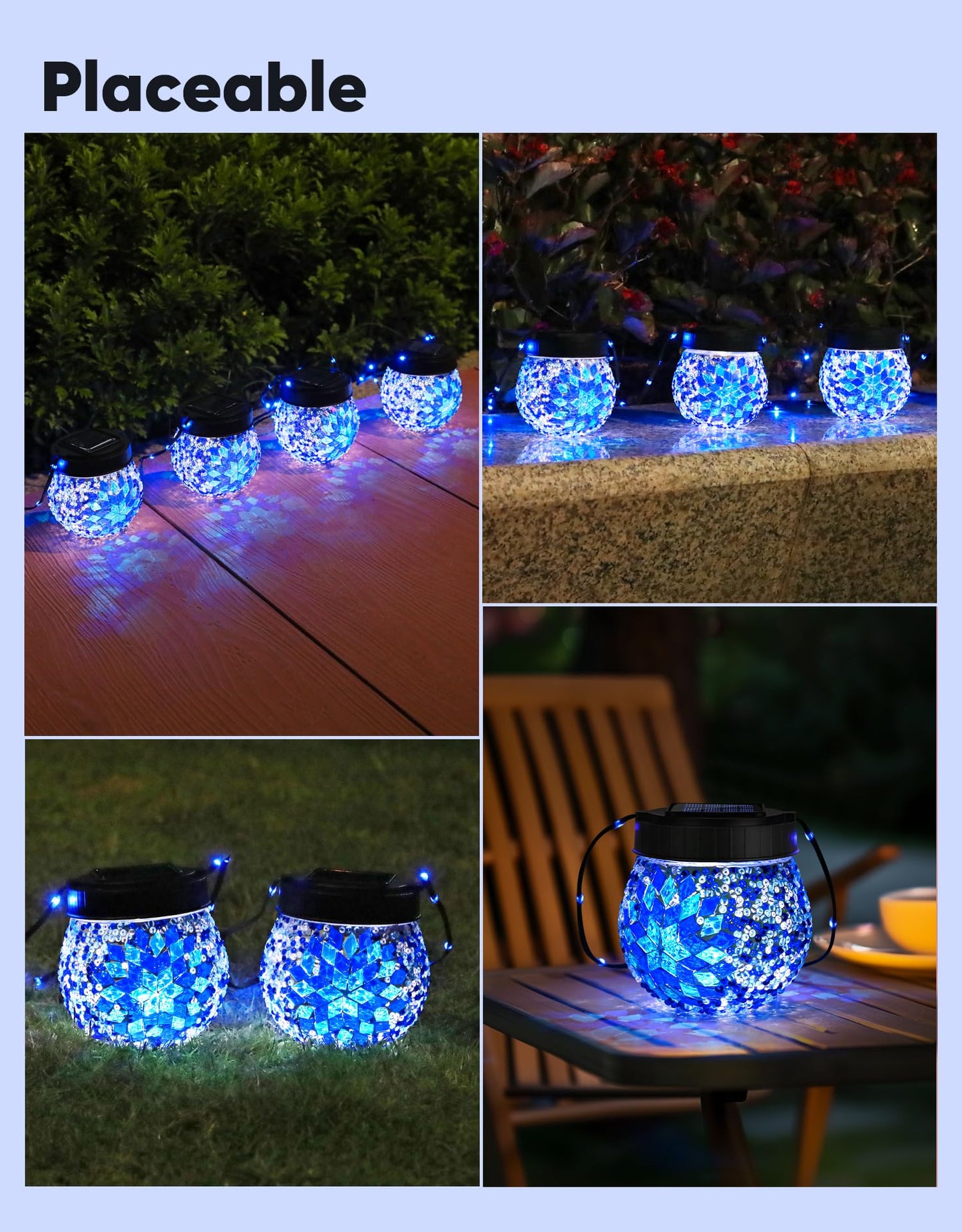 Mosaic Solar Lights Outdoor 6 Pack, Solar Hanging Lanterns Christmas Halloween Gifts for Women Mom Grandma, Waterproof Glass Globe Lights, Garden Patio Decor for Yard, Tree, Balcony, Cold