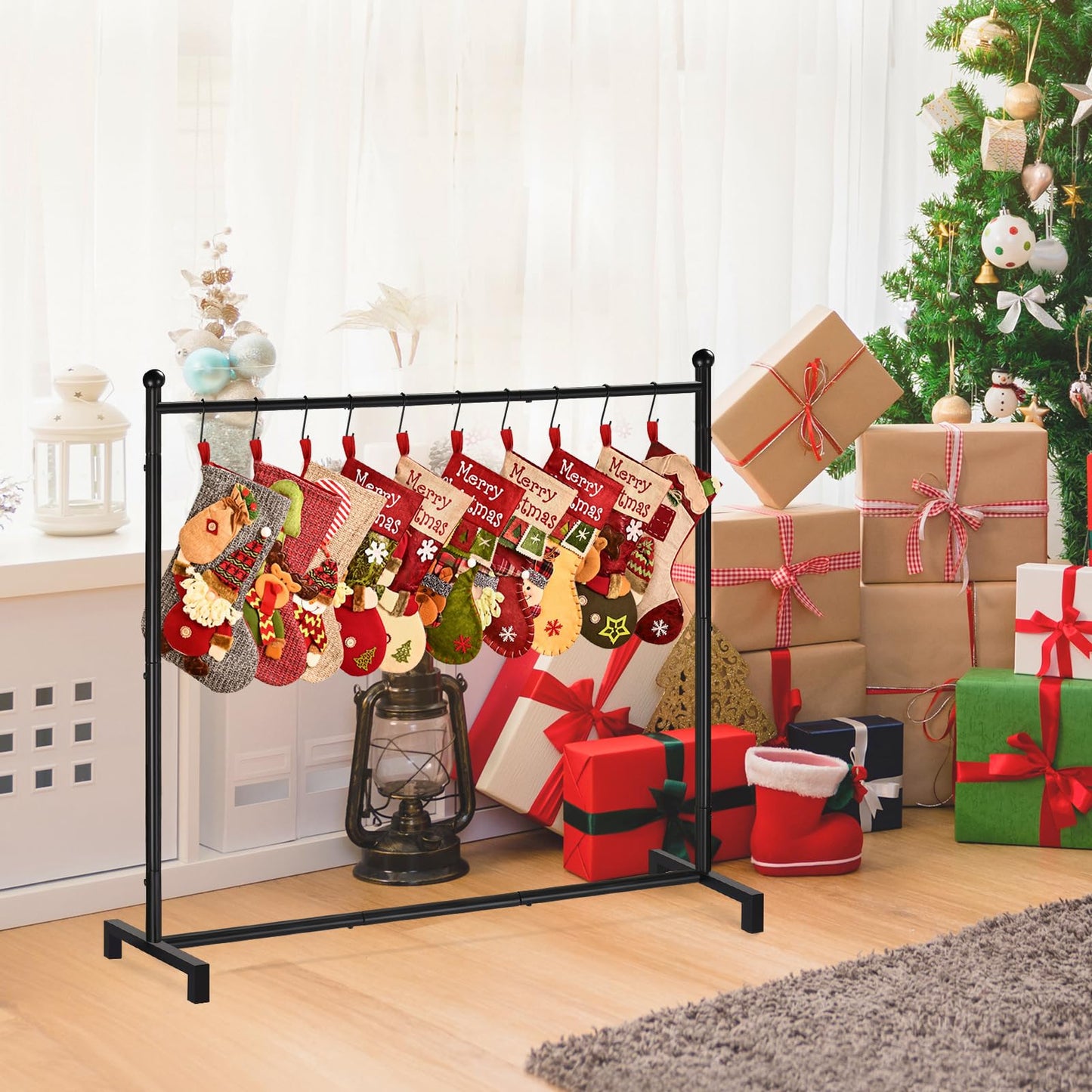 popamaz Christmas Stocking Holder Stand with 10 Hooks, Floor Metal Stocking Hangers, Christmas Holiday Décor Hanger Display for Home, Floor, Living Room