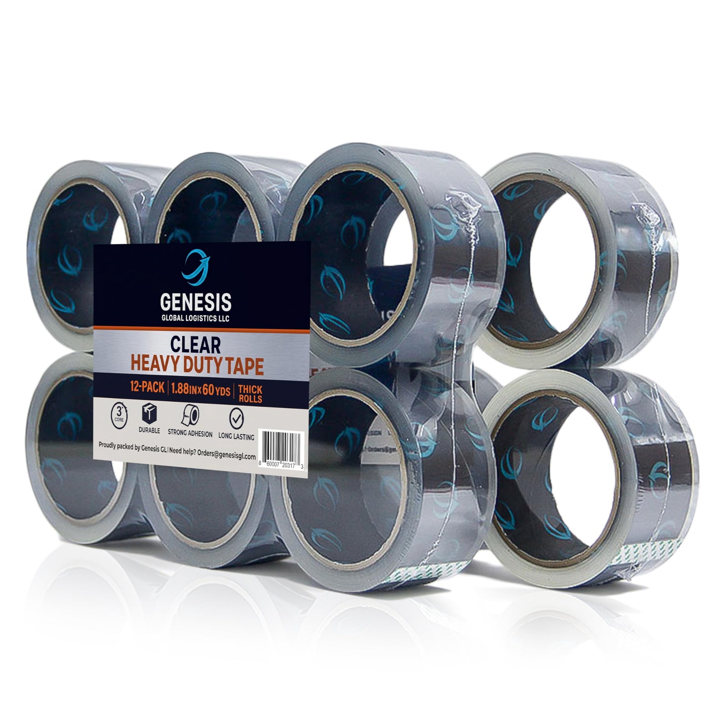 Genesis Global Logistics Clear Packing Tape, 12 Rolls Heavy Duty Packaging Tape for Shipping Packaging Moving Sealing, Thicker Clear Packing Tape, 1.88 Inches Wide, 60 Yards Per Roll