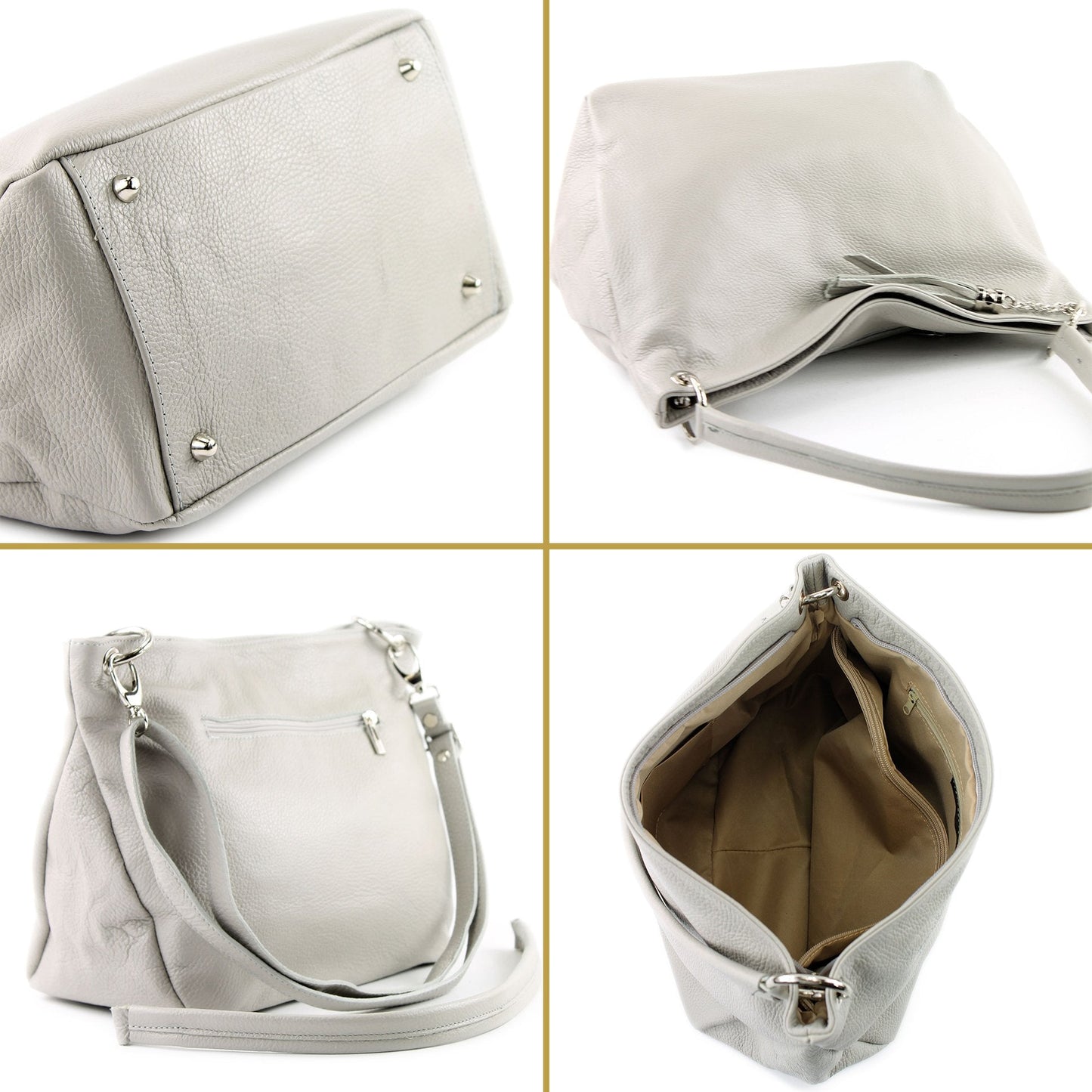 modamoda de - T154 - shoulder bag made of italy leather (Cream beige)