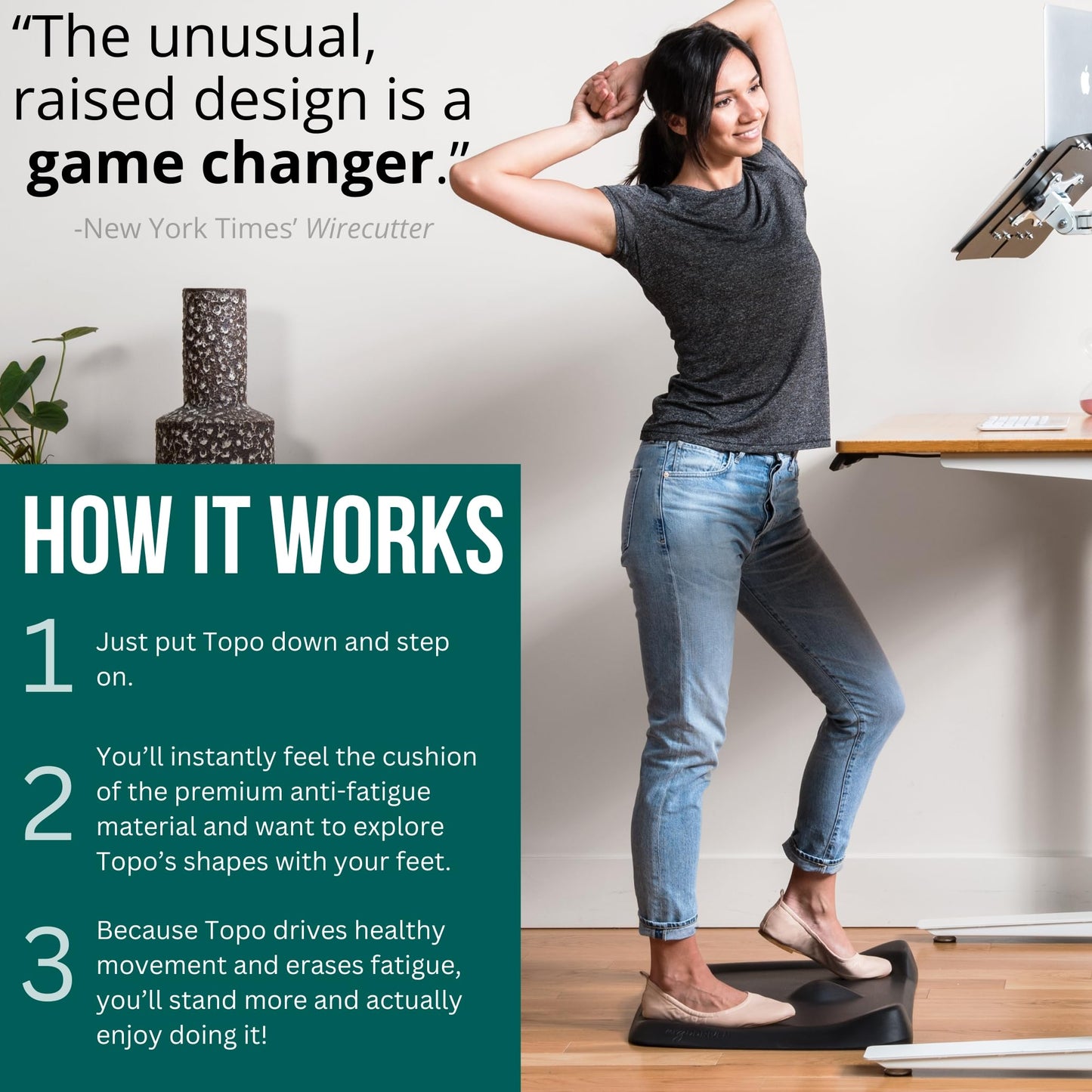 Standing Desk Mat - Topo Mini by Ergodriven | The Smaller Not-Flat Anti-Fatigue Standing Desk Mat with Calculated Terrain | Ultra-Thick Premium Comfort Foam, Durable, No PFAs or PVC | Obsidian Black