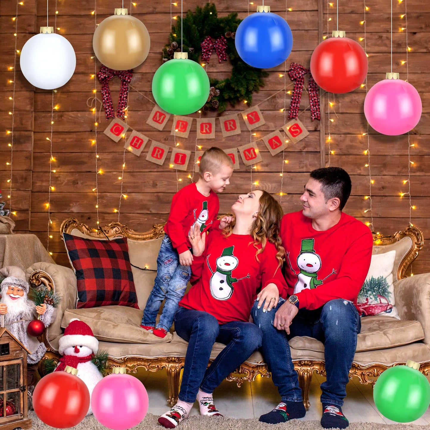 Flasoo 12 Pack Inflatable Christmas Ornaments for New Year Festive, Large Blow up Christmas Balls for Front Door Yard Tree Hanging Decoration (9 Inch)