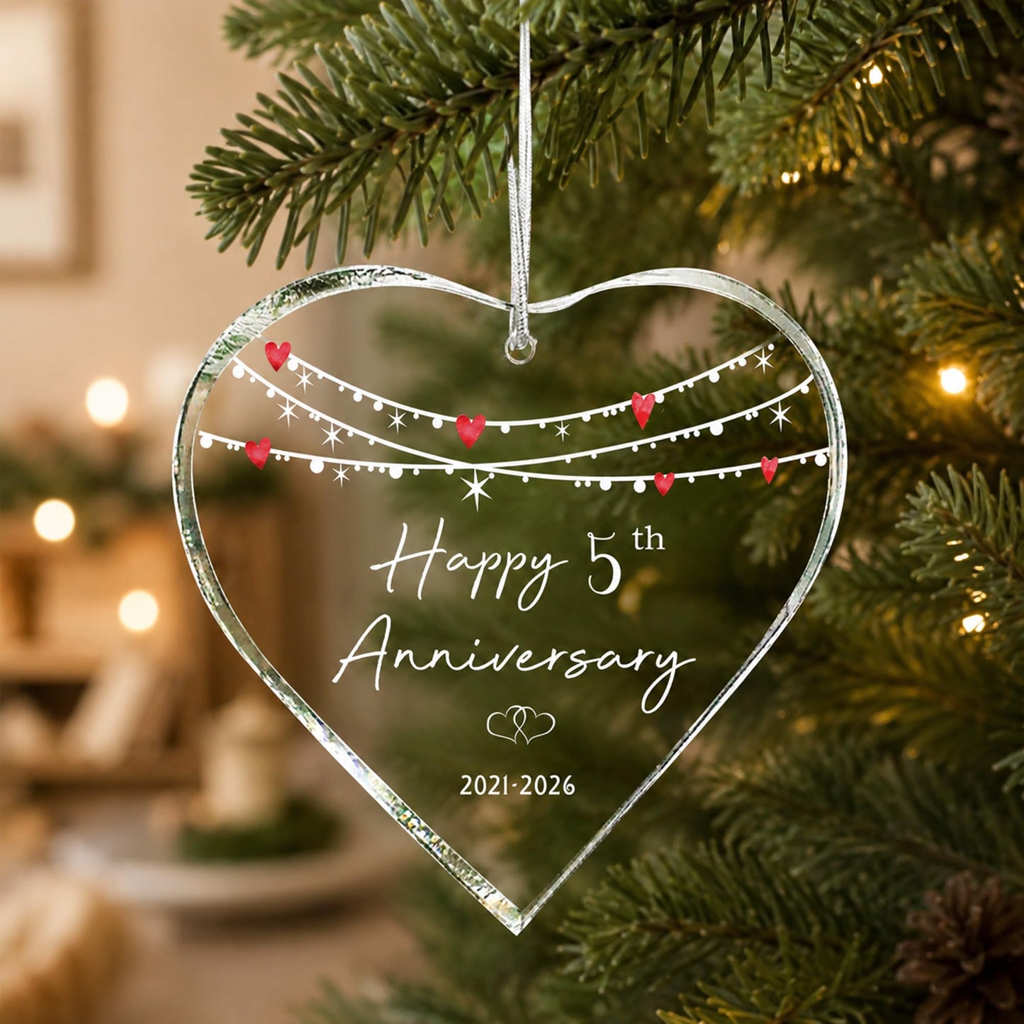 ZUNON 5th Anniversary Ornaments Gifts for Couple 2026 Wedding Gifts for Wife or Husband Decoration 3" Ornament (5th