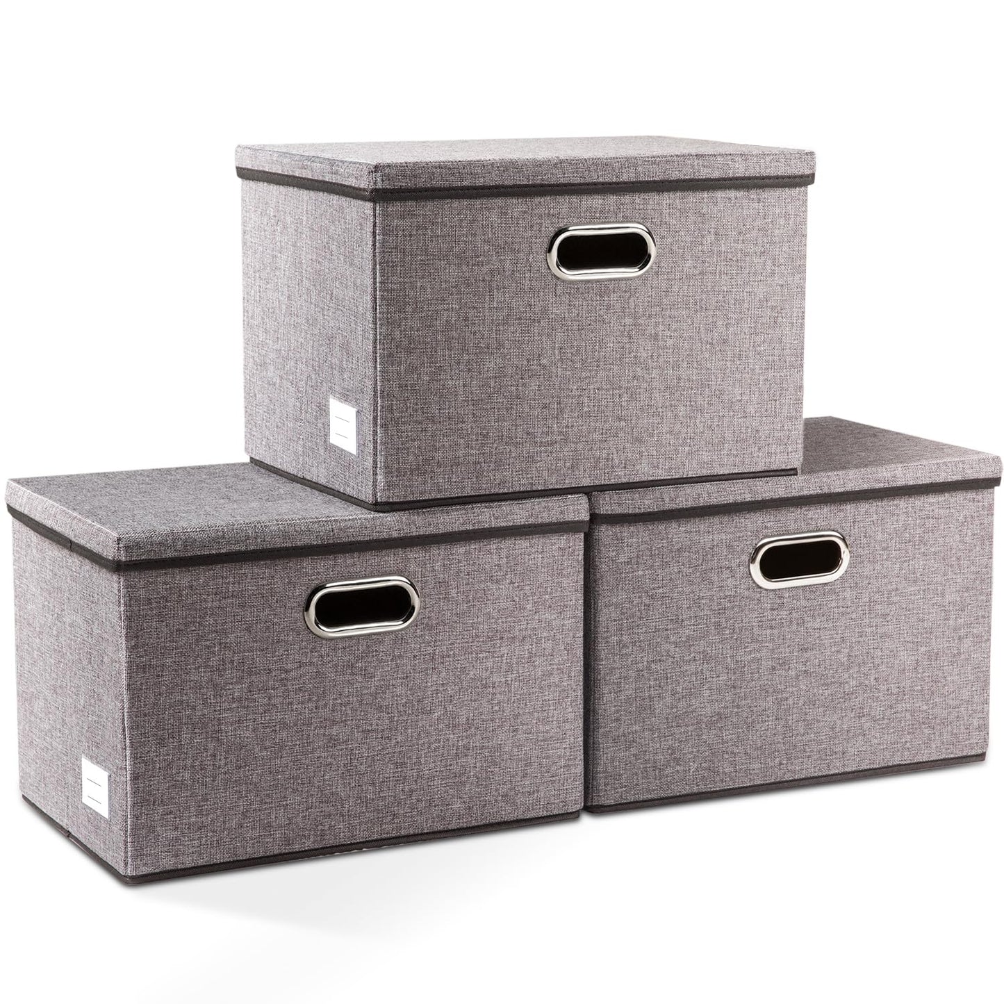 PRANDOM Large Collapsible Storage Bins with Lids [3-Pack] Linen/Cotton Blend Foldable Storage Boxes Organizer Containers Baskets Cube with Cover for Home Bedroom Closet Office Nursery(17.7x11.8x11.8)