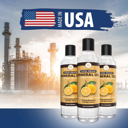 Food Grade Mineral Oil for Cutting Boards - 12 oz Lemon Enriched Butcher Block Oil & Wood Conditioner for Bamboo, Teak, Utensils, Marble, Soapstone, Restores & Protects, Made in USA