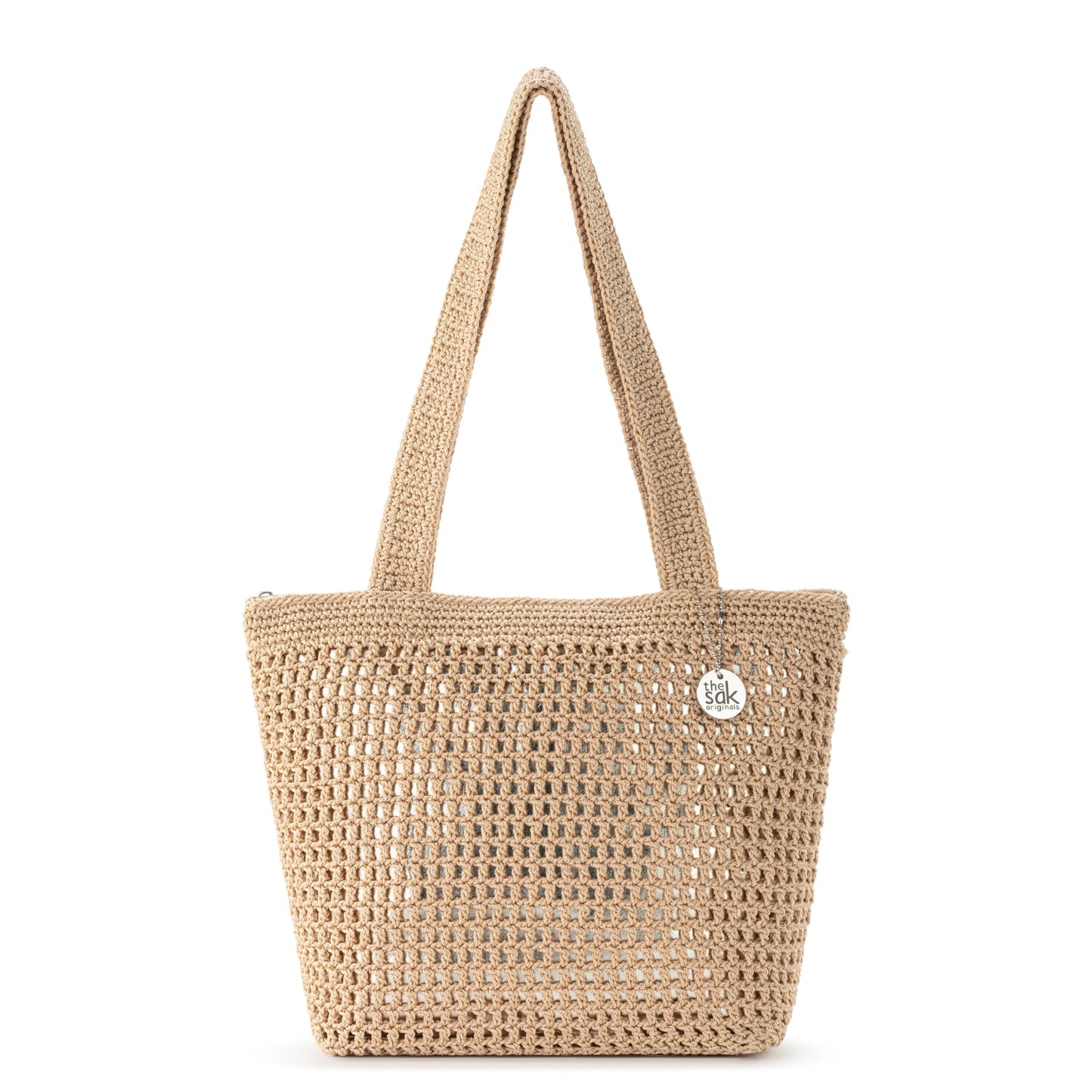 The Sak Casual Classics Tote Bag - Hand Crochet Woman's Purse For Everyday, Travel, Beach Bag - Handbag With Shoulder Straps - Bamboo with Gold Metallic Accents