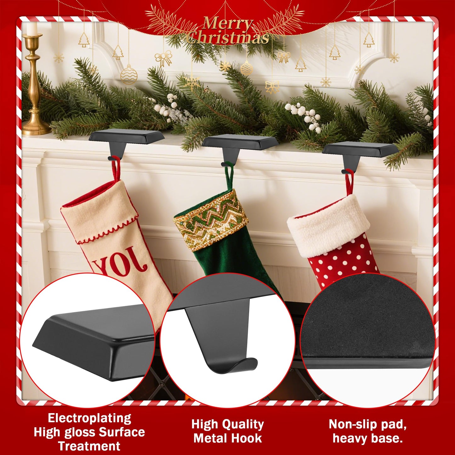 Doitory Christmas Stocking Holder Hanger for Mantle,4 Pack for Xmas Decorations Lightweight and Adjustable for Fireplace Home Decoration