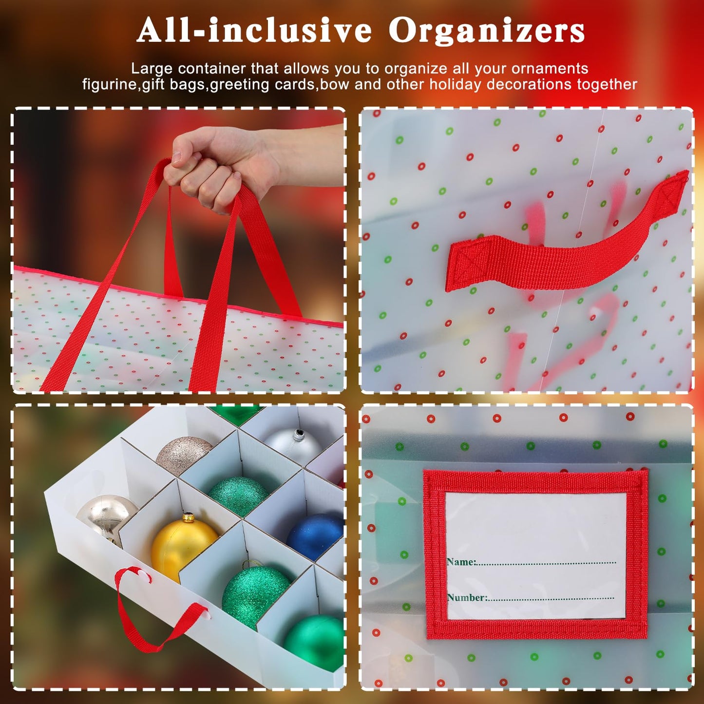 BIEBOS Portable Waterproof Christmas Decoration Ball Storage Box - Stores 128 Ornaments, 3-inch Balls, 8 Independent Layered Trays, Foldable for Easy Access