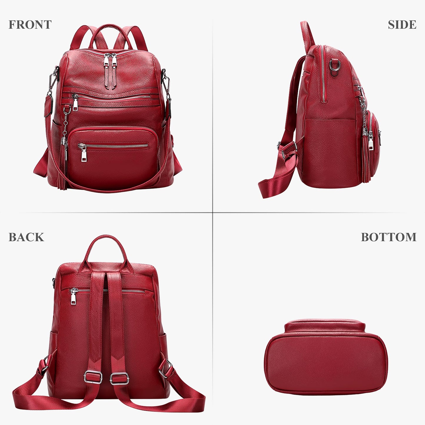 ALTOSY Genuine Leather Backpack Purse for Women Large Shoulder Bag With Laptop Compartment Multiple Pockets(S106 Red)