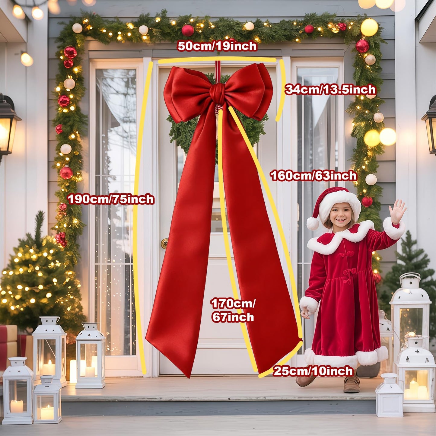 Froova 75x19 Inch Christmas Tree Topper Bows Big Red Bows Christmas Tree Decor Giant Large Satin Bow for Hoom Wall Backdrop Room Decorations for Wedding Birthday Party (Internal Stability Layer)