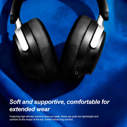 Anjetsun Wireless Headphones Over Ear with ANC, 80H Playtime, Fast Charge, Active Noise Cancelling & Transparency Mode, Comfortable Wireless Headphones for Work & Travel, Foldable Design Black