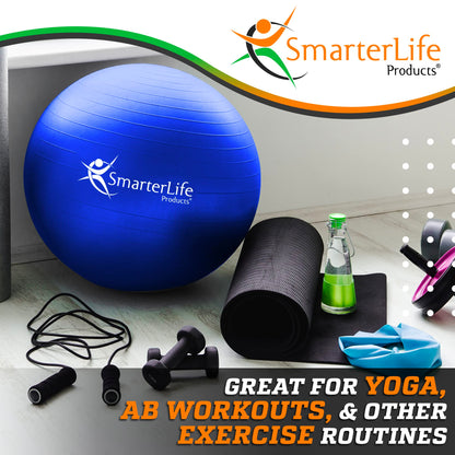 SmarterLife Exercise Ball Yoga Ball for Fitness, Balance, Stability, or Pregnancy, Gym Ball for Core Workout, Physical Therapy, Yoga Ball Chair for Office, Anti-Slip Anti-Burst