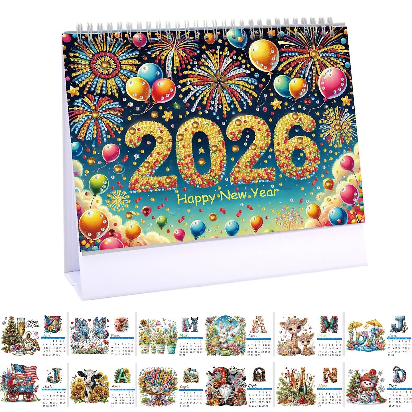DIYDeligths Diamond Art Painting Desk Calendar 2026 Monthly Flip Tabletop Calendar Kit for Home Office Planning Desktop Ornament DIY Craft Gift (2026-B)