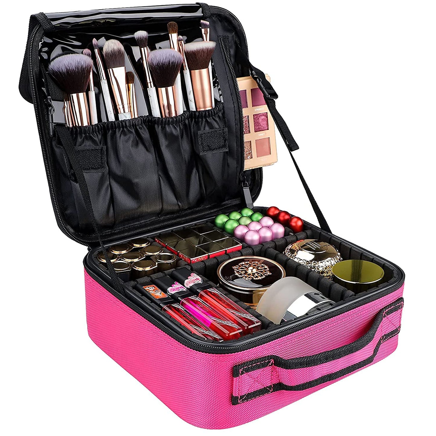 gzcz Travel Makeup Bag,Portable Makeup Case for Women,Professional Cosmetic Train Case Organizer Artist Storage Bag With Adjustable Dividers Brushes Toiletry Jewelry Digital Accessories